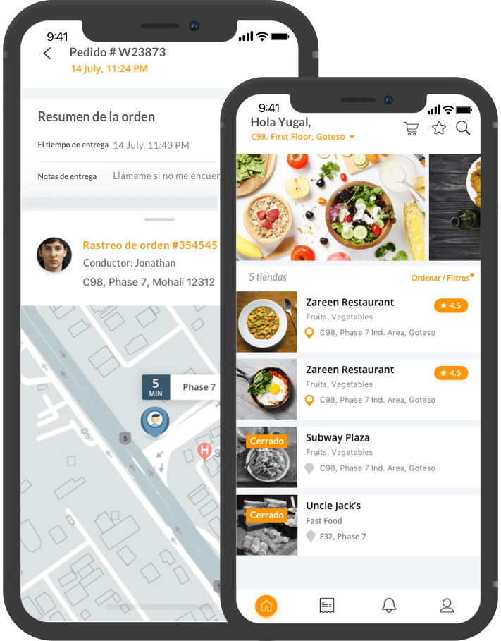 Aplicación de comida para clientes