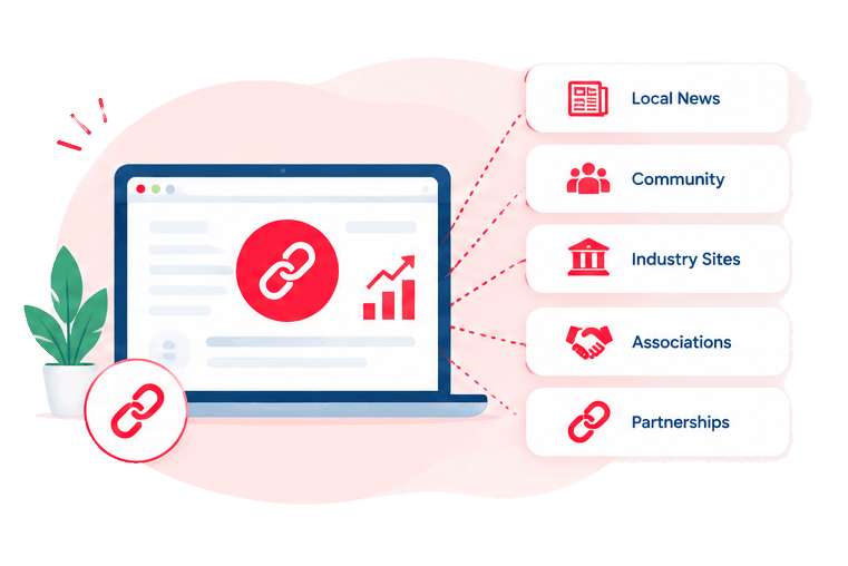 Local link building through news, community, industry, and business partnerships