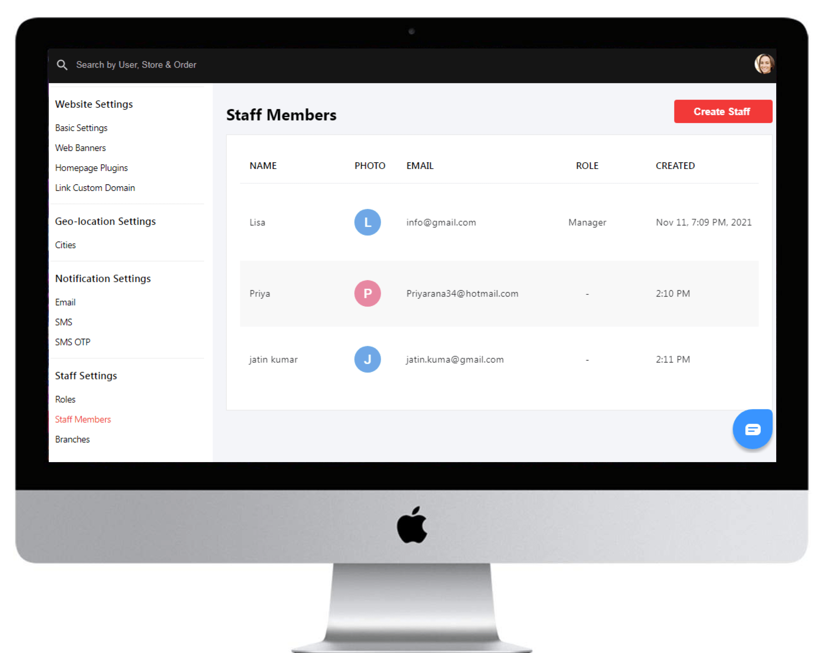 Vendors and Staff Management