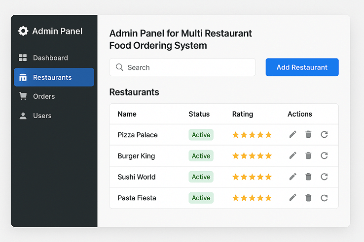 Multi Restaurant Online Food Ordering System admin panel